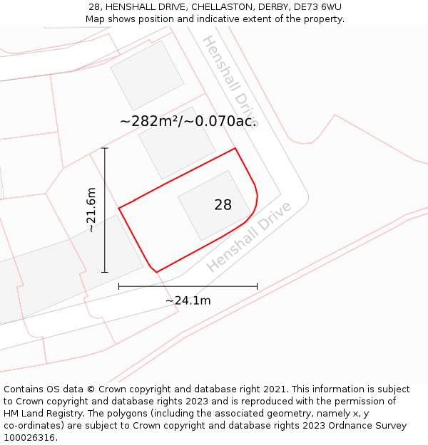 28, HENSHALL DRIVE, CHELLASTON, DERBY, DE73 6WU: Plot and title map