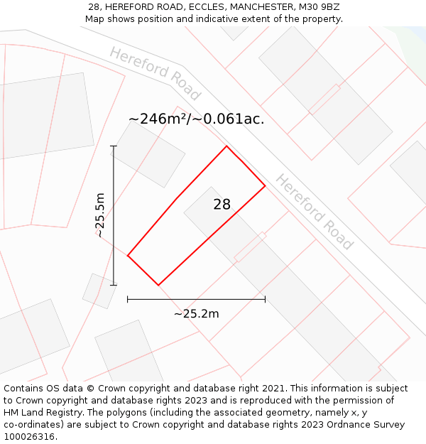 28, HEREFORD ROAD, ECCLES, MANCHESTER, M30 9BZ: Plot and title map