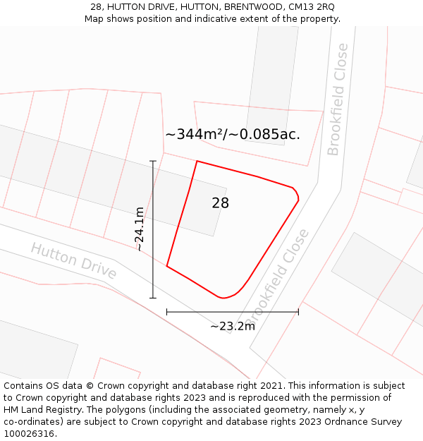 28, HUTTON DRIVE, HUTTON, BRENTWOOD, CM13 2RQ: Plot and title map