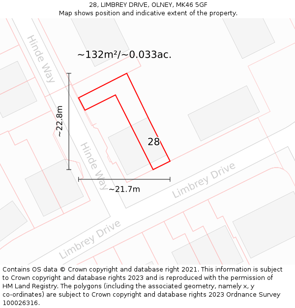 28, LIMBREY DRIVE, OLNEY, MK46 5GF: Plot and title map