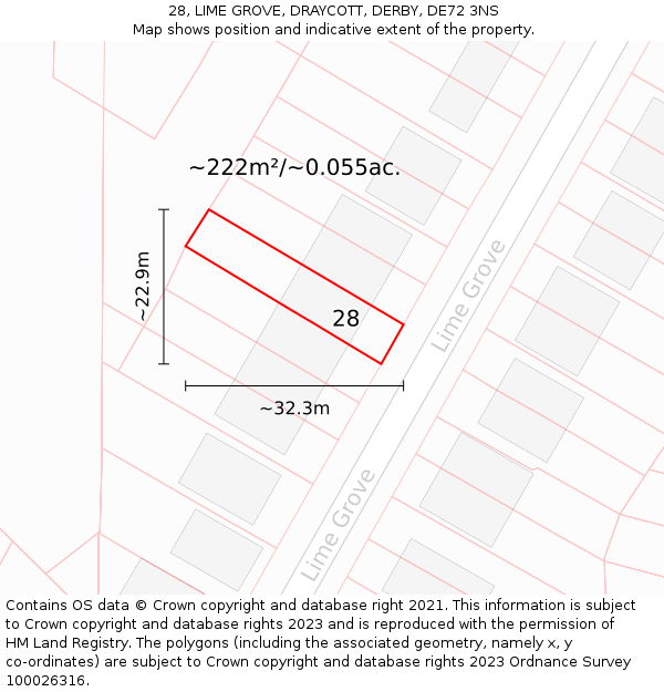 28, LIME GROVE, DRAYCOTT, DERBY, DE72 3NS: Plot and title map