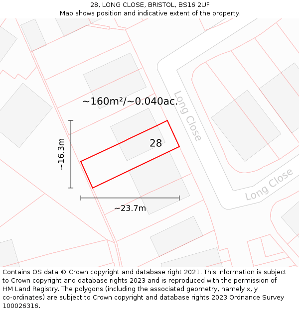 28, LONG CLOSE, BRISTOL, BS16 2UF: Plot and title map