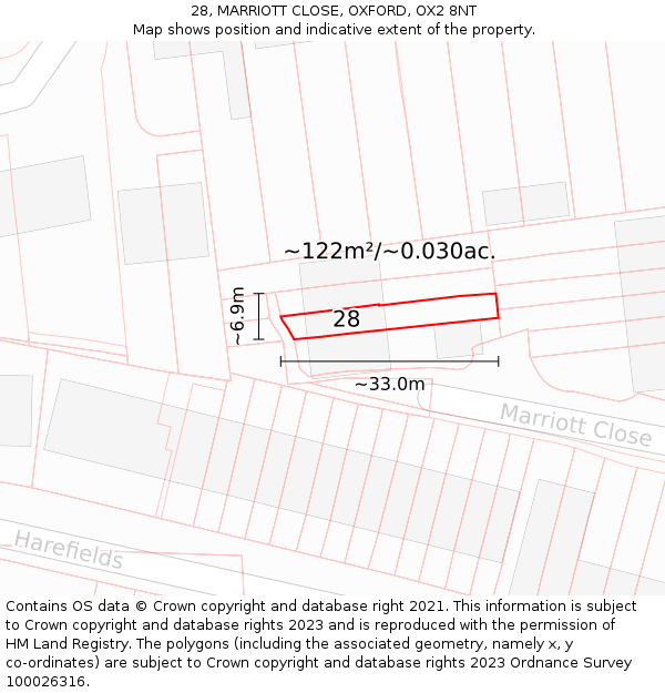 28, MARRIOTT CLOSE, OXFORD, OX2 8NT: Plot and title map