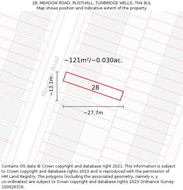 28, MEADOW ROAD, RUSTHALL, TUNBRIDGE WELLS, TN4 8UL: Plot and title map