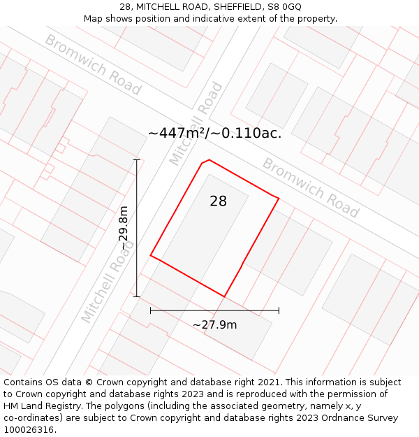28, MITCHELL ROAD, SHEFFIELD, S8 0GQ: Plot and title map