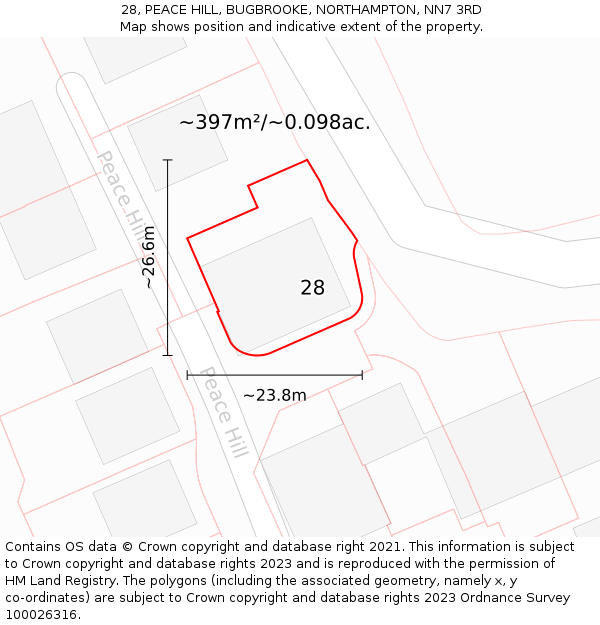 28, PEACE HILL, BUGBROOKE, NORTHAMPTON, NN7 3RD: Plot and title map