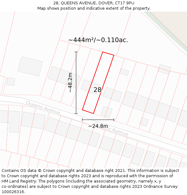 28, QUEENS AVENUE, DOVER, CT17 9PU: Plot and title map