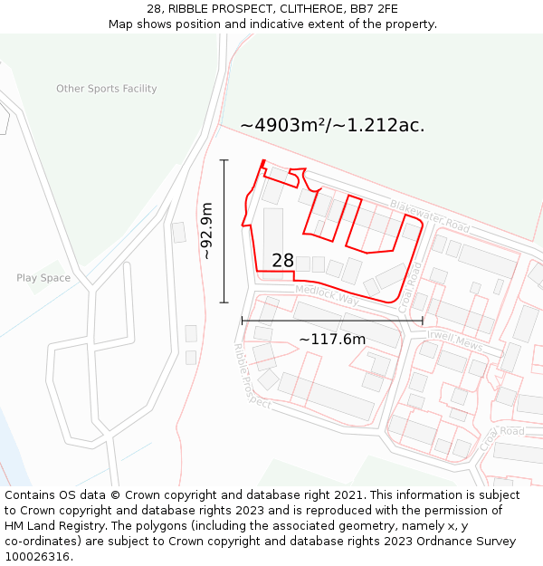 28, RIBBLE PROSPECT, CLITHEROE, BB7 2FE: Plot and title map