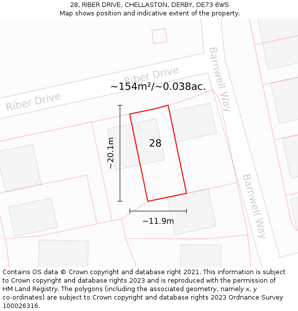 28, RIBER DRIVE, CHELLASTON, DERBY, DE73 6WS: Plot and title map