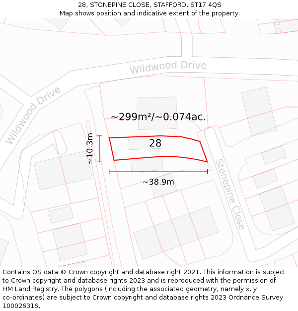 28, STONEPINE CLOSE, STAFFORD, ST17 4QS: Plot and title map