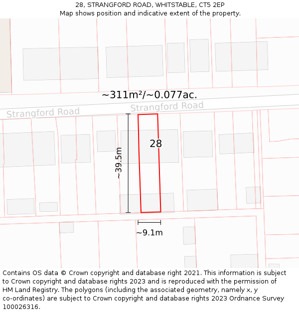 28, STRANGFORD ROAD, WHITSTABLE, CT5 2EP: Plot and title map