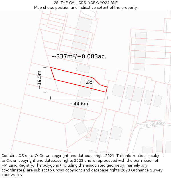 28, THE GALLOPS, YORK, YO24 3NF: Plot and title map