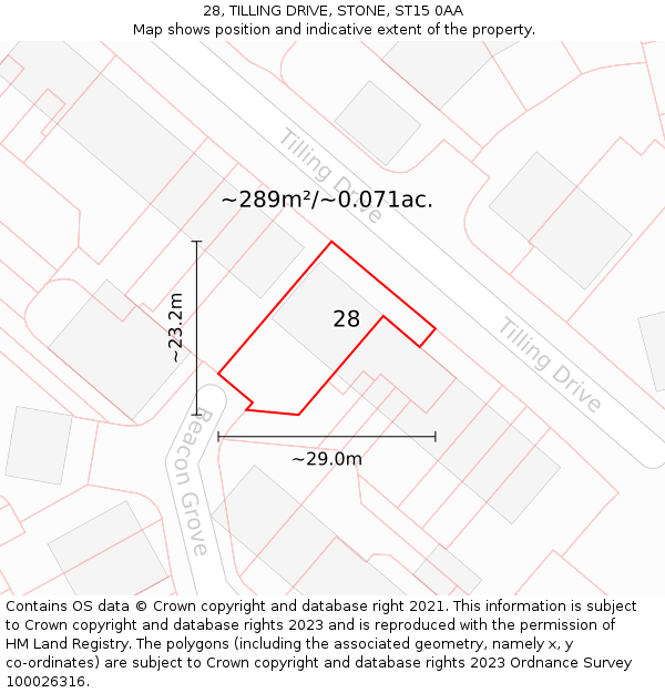28, TILLING DRIVE, STONE, ST15 0AA: Plot and title map