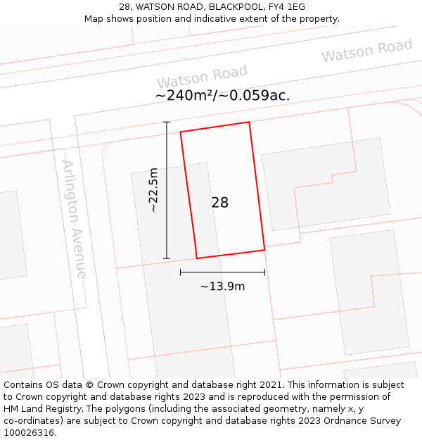 28, WATSON ROAD, BLACKPOOL, FY4 1EG: Plot and title map
