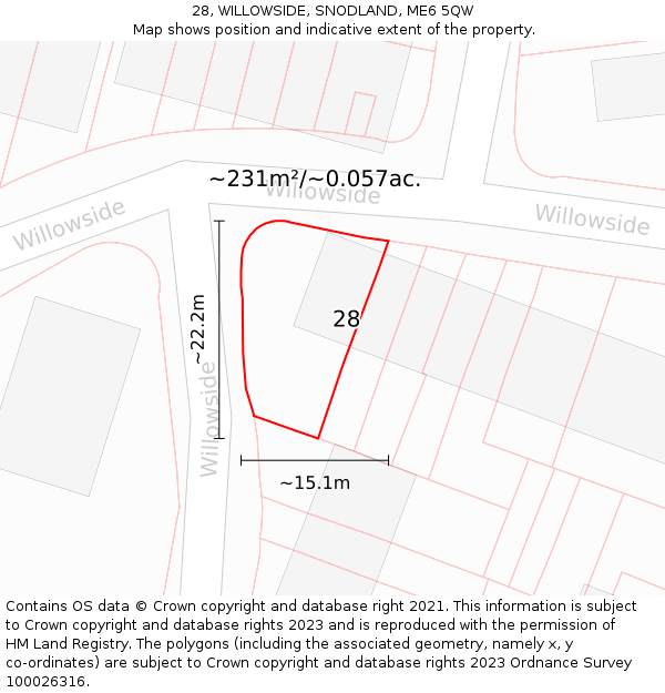28, WILLOWSIDE, SNODLAND, ME6 5QW: Plot and title map