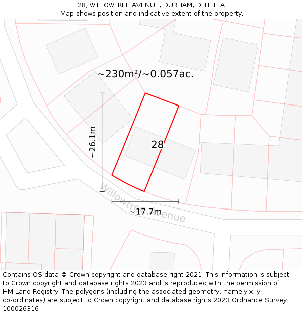 28, WILLOWTREE AVENUE, DURHAM, DH1 1EA: Plot and title map