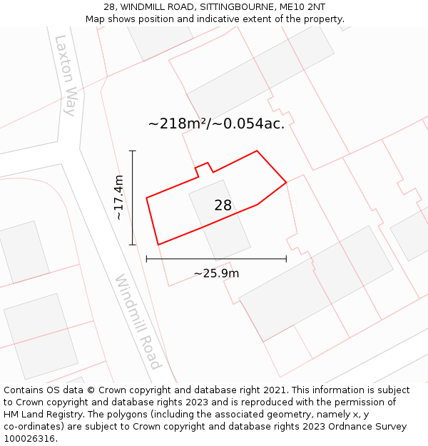 28, WINDMILL ROAD, SITTINGBOURNE, ME10 2NT: Plot and title map