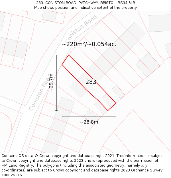 283, CONISTON ROAD, PATCHWAY, BRISTOL, BS34 5LR: Plot and title map
