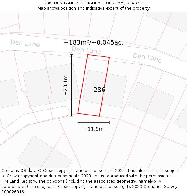 286, DEN LANE, SPRINGHEAD, OLDHAM, OL4 4SG: Plot and title map