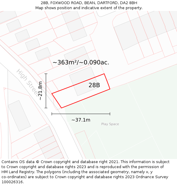 28B, FOXWOOD ROAD, BEAN, DARTFORD, DA2 8BH: Plot and title map
