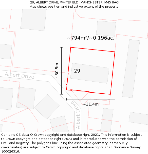 29, ALBERT DRIVE, WHITEFIELD, MANCHESTER, M45 8AG: Plot and title map