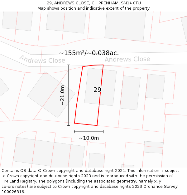 29, ANDREWS CLOSE, CHIPPENHAM, SN14 0TU: Plot and title map