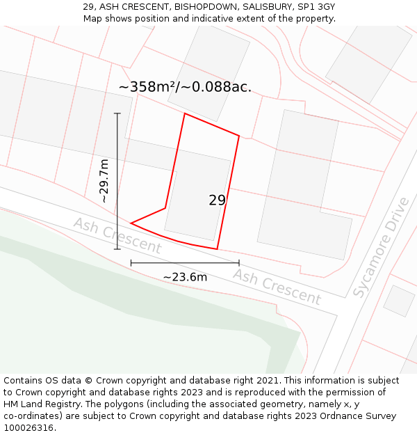 29, ASH CRESCENT, BISHOPDOWN, SALISBURY, SP1 3GY: Plot and title map