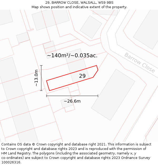 29, BARROW CLOSE, WALSALL, WS9 9BS: Plot and title map