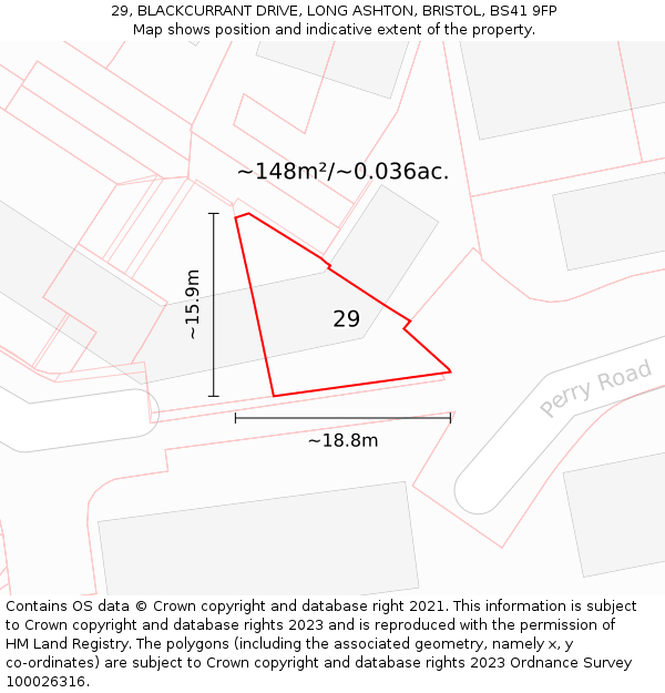 29, BLACKCURRANT DRIVE, LONG ASHTON, BRISTOL, BS41 9FP: Plot and title map