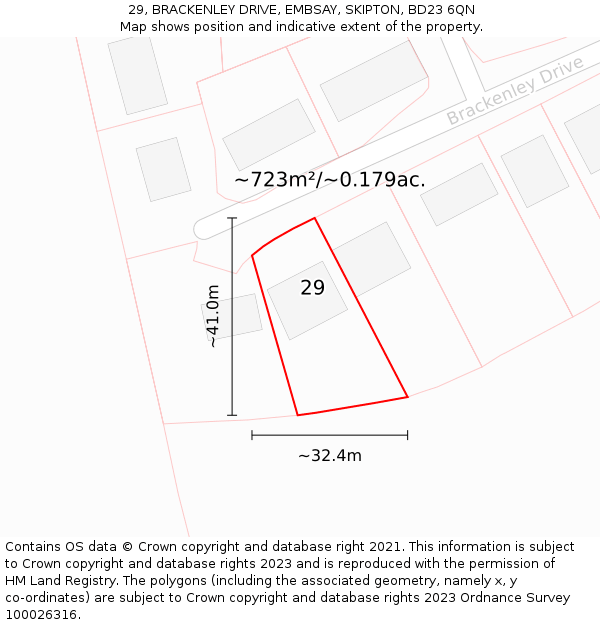 29, BRACKENLEY DRIVE, EMBSAY, SKIPTON, BD23 6QN: Plot and title map