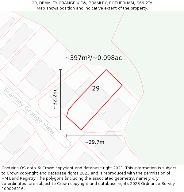 29, BRAMLEY GRANGE VIEW, BRAMLEY, ROTHERHAM, S66 2TA: Plot and title map
