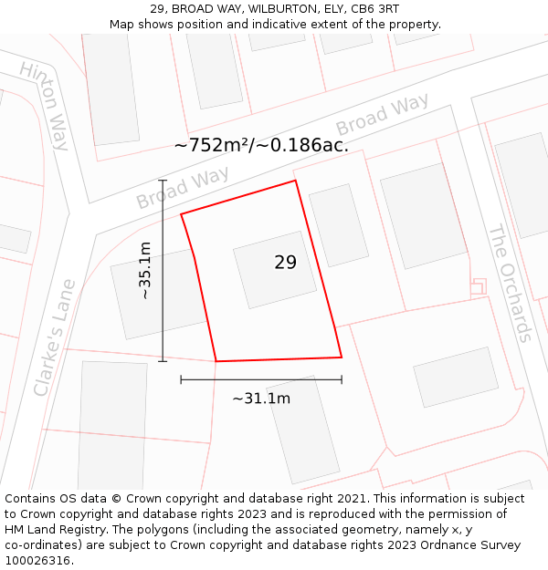 29, BROAD WAY, WILBURTON, ELY, CB6 3RT: Plot and title map