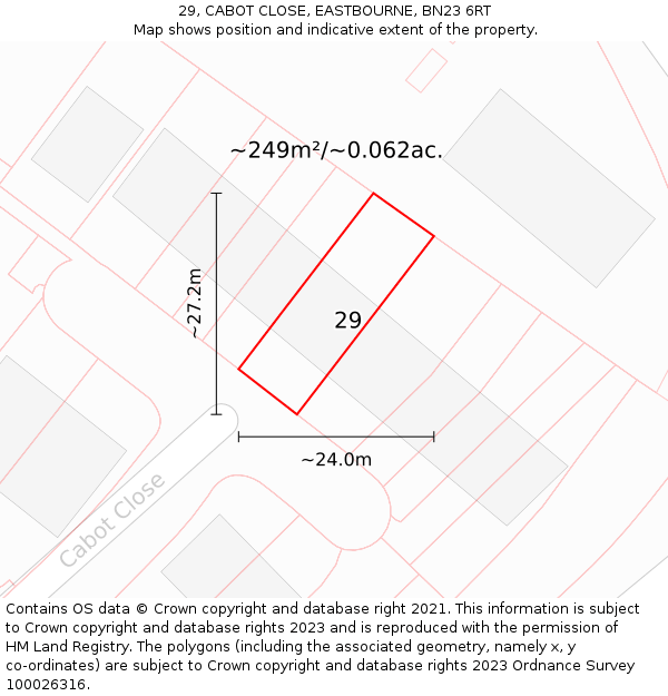 29, CABOT CLOSE, EASTBOURNE, BN23 6RT: Plot and title map