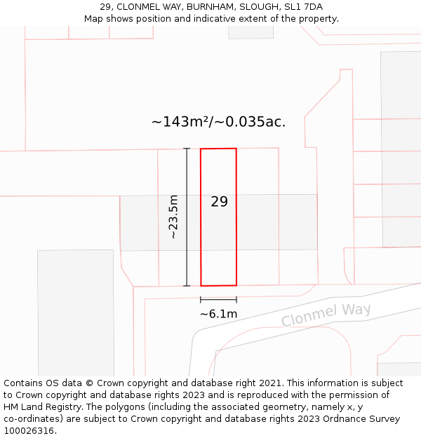 29, CLONMEL WAY, BURNHAM, SLOUGH, SL1 7DA: Plot and title map