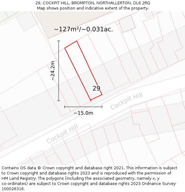 29, COCKPIT HILL, BROMPTON, NORTHALLERTON, DL6 2RQ: Plot and title map