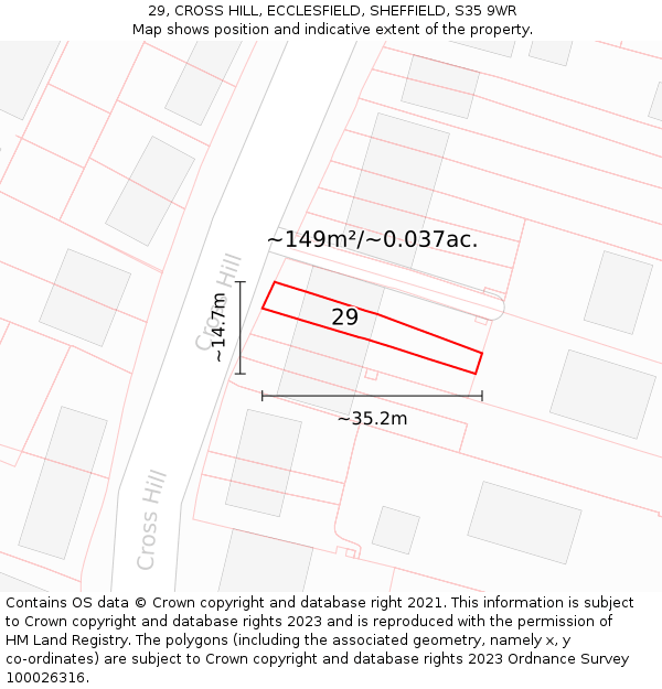 29, CROSS HILL, ECCLESFIELD, SHEFFIELD, S35 9WR: Plot and title map