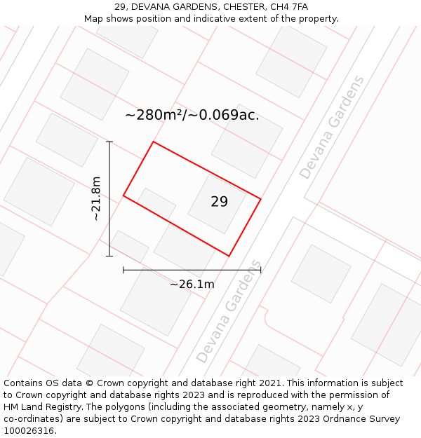 29, DEVANA GARDENS, CHESTER, CH4 7FA: Plot and title map