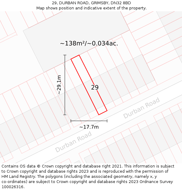 29, DURBAN ROAD, GRIMSBY, DN32 8BD: Plot and title map