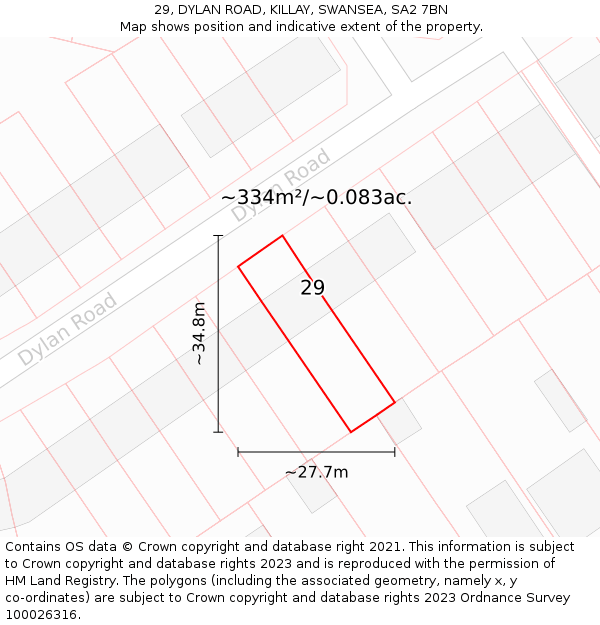 29, DYLAN ROAD, KILLAY, SWANSEA, SA2 7BN: Plot and title map