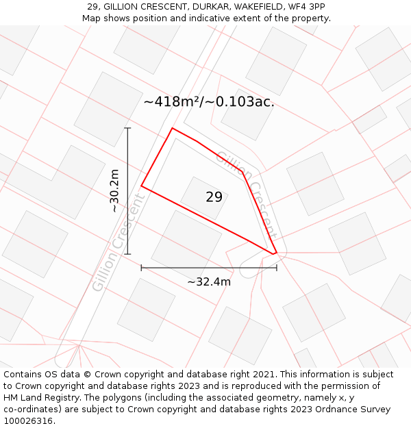 29, GILLION CRESCENT, DURKAR, WAKEFIELD, WF4 3PP: Plot and title map