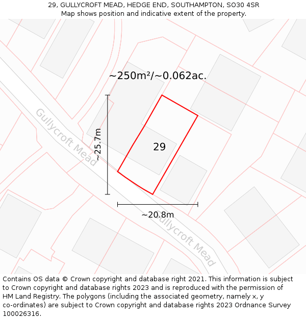 29, GULLYCROFT MEAD, HEDGE END, SOUTHAMPTON, SO30 4SR: Plot and title map