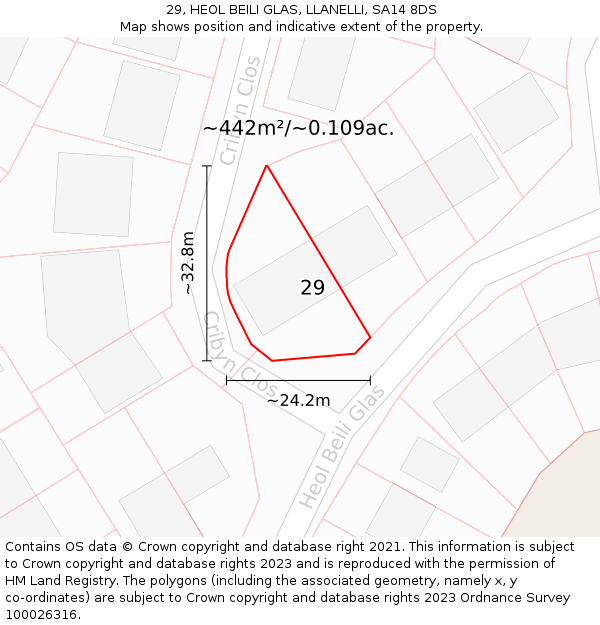 29, HEOL BEILI GLAS, LLANELLI, SA14 8DS: Plot and title map