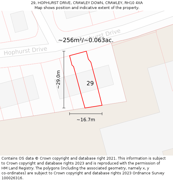 29, HOPHURST DRIVE, CRAWLEY DOWN, CRAWLEY, RH10 4XA: Plot and title map