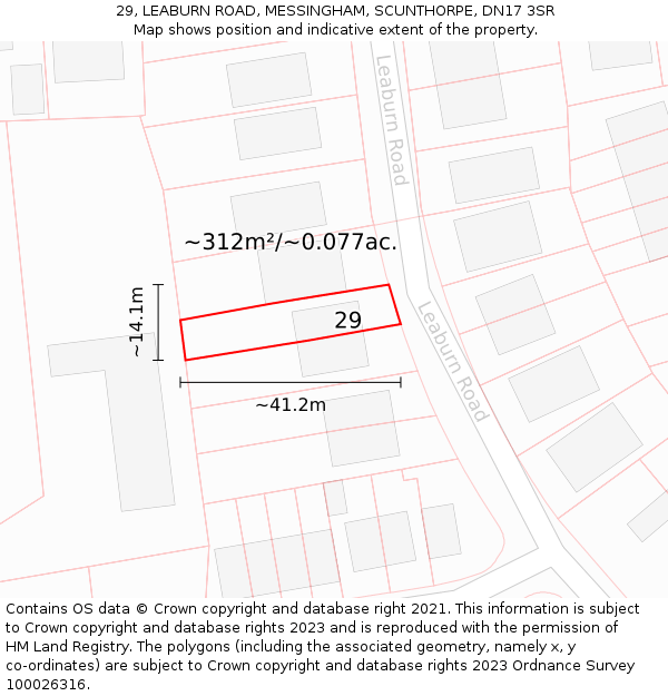 29, LEABURN ROAD, MESSINGHAM, SCUNTHORPE, DN17 3SR: Plot and title map