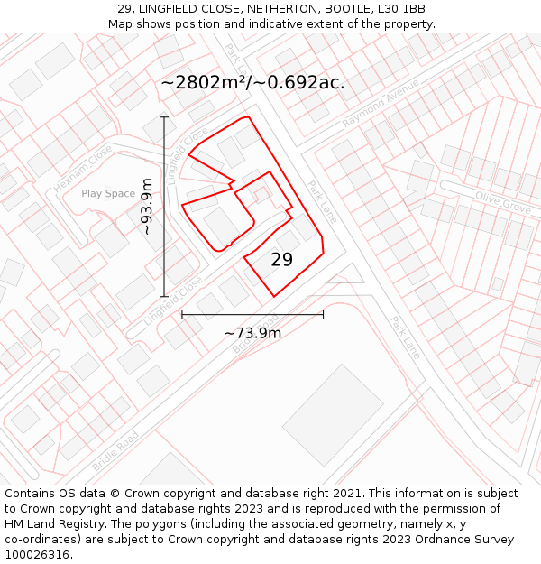 29, LINGFIELD CLOSE, NETHERTON, BOOTLE, L30 1BB: Plot and title map
