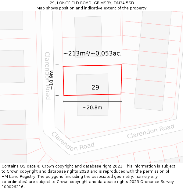 29, LONGFIELD ROAD, GRIMSBY, DN34 5SB: Plot and title map