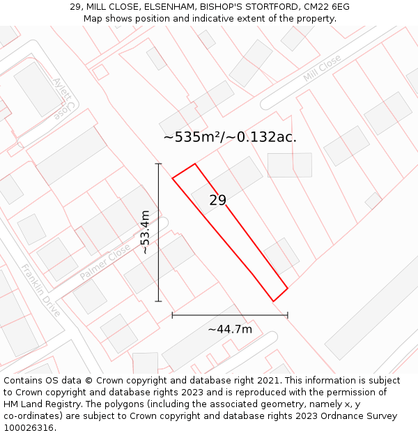 29, MILL CLOSE, ELSENHAM, BISHOP'S STORTFORD, CM22 6EG: Plot and title map
