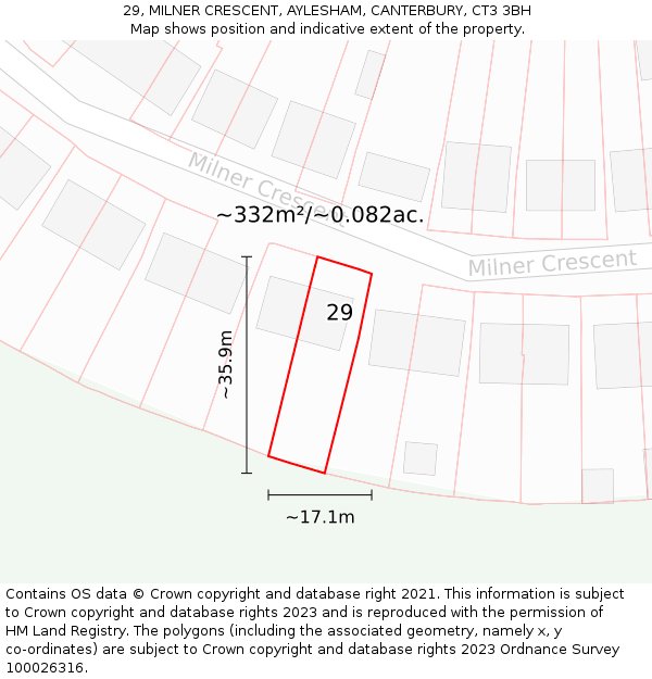 29, MILNER CRESCENT, AYLESHAM, CANTERBURY, CT3 3BH: Plot and title map