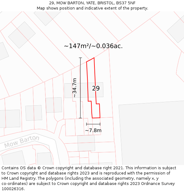 29, MOW BARTON, YATE, BRISTOL, BS37 5NF: Plot and title map