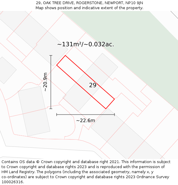 29, OAK TREE DRIVE, ROGERSTONE, NEWPORT, NP10 9JN: Plot and title map